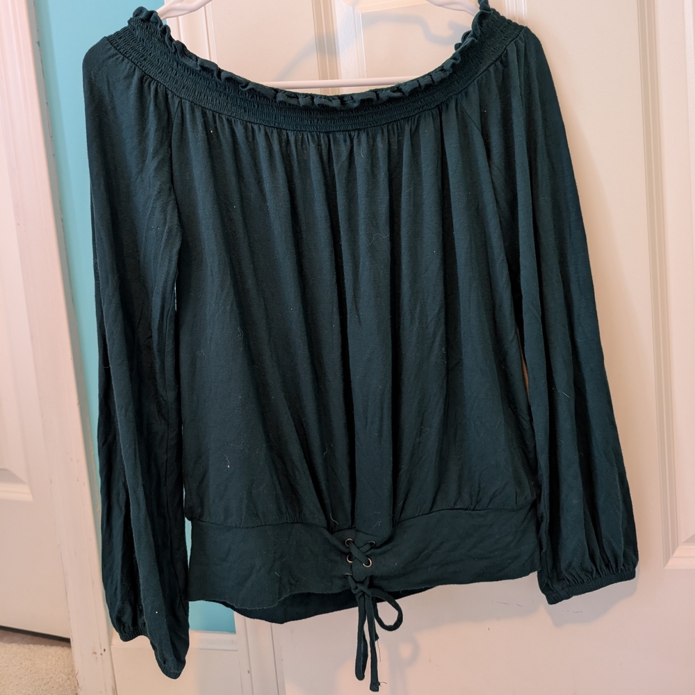 Aeropostale Dark Green Off The Shoulder Top